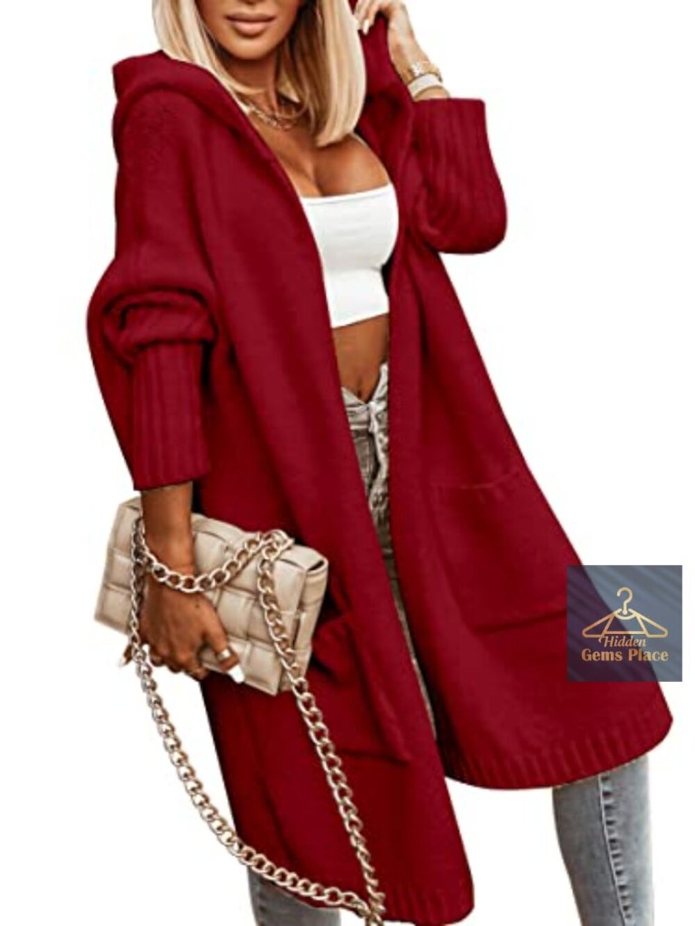 Women's Hooded Chunky Knit Cable Cardigan, Oversized Long Sleeve Sweater Coat